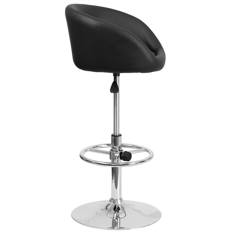 Contemporary Black Vinyl Adjustable Height Barstool With Barrel Back And Chrome Base By Flash Furniture | Bar Stools | Modishstore - 2