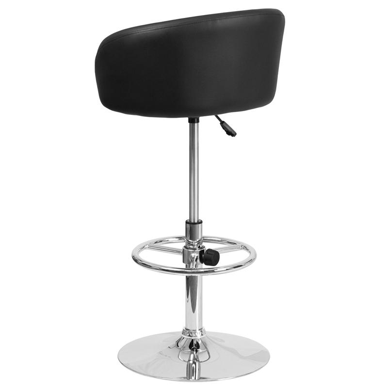 Contemporary Black Vinyl Adjustable Height Barstool With Barrel Back And Chrome Base By Flash Furniture | Bar Stools | Modishstore - 3