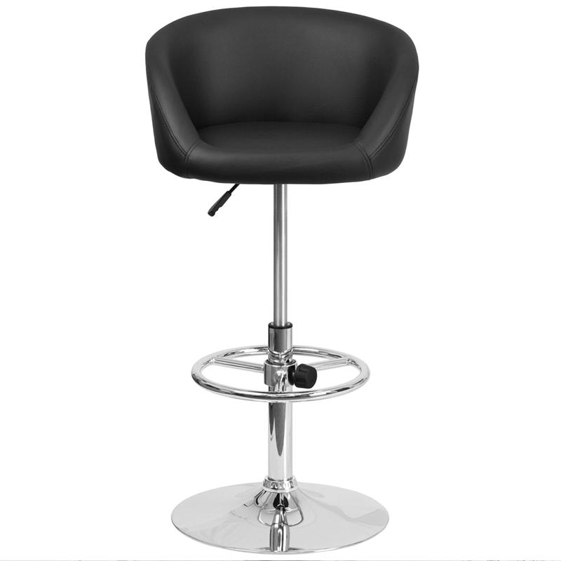 Contemporary Black Vinyl Adjustable Height Barstool With Barrel Back And Chrome Base By Flash Furniture | Bar Stools | Modishstore - 4