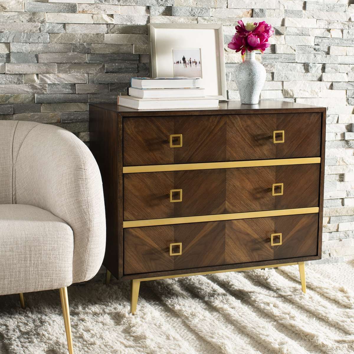 Safavieh Katia 3 Drawer Chest - Walnut | Drawers | Modishstore