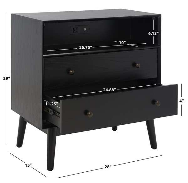 Safavieh Scully 2 Drawer 1 Shelf Chest W/ Usb - Black | Drawers | Modishstore - 4