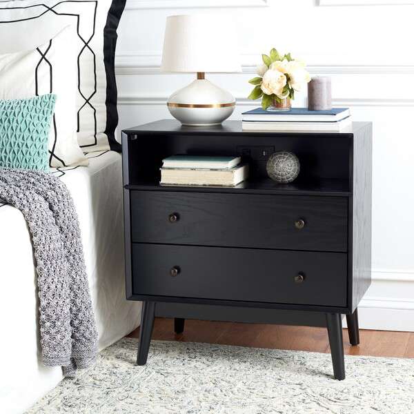 Safavieh Scully 2 Drawer 1 Shelf Chest W/ Usb - Black | Drawers | Modishstore