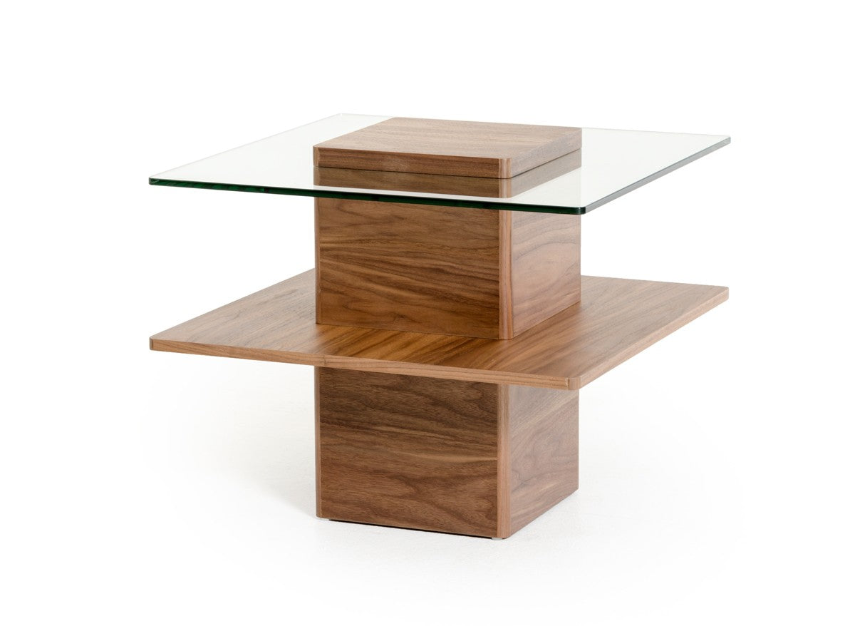 Vig Furniture Modrest Clarion Modern Walnut and Glass End Table | End Tables | Modishstore - 2