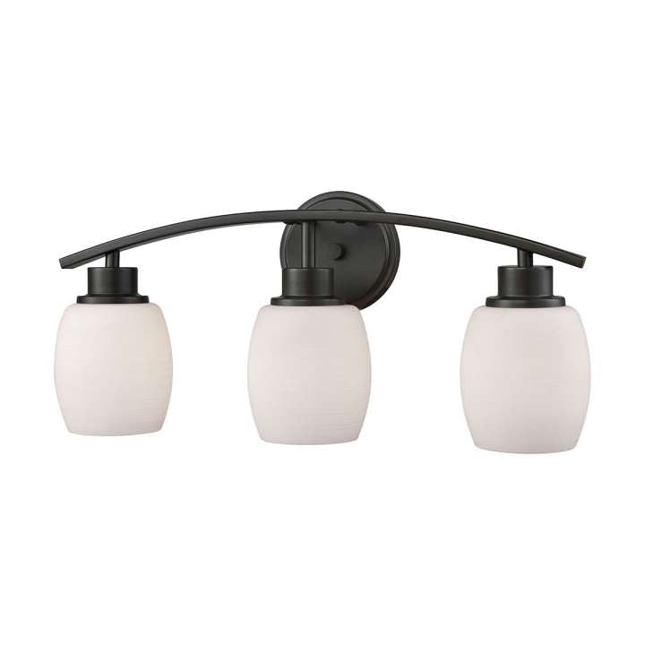 Casual Mission 3-Light for the Bath in Oil Rubbed Bronze with White Lined Glass | Vanity Light | Modishstore