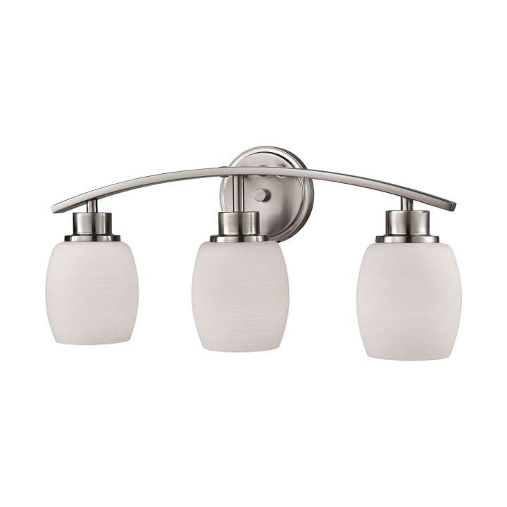 Casual Mission 3-Light for the Bath in Brushed Nickel with White Lined Glass | Vanity Light | Modishstore