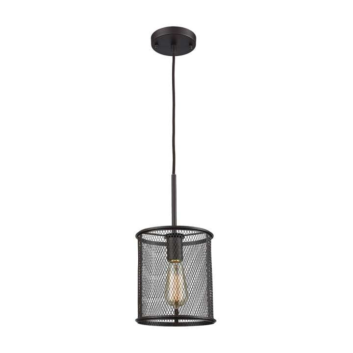 Williamsport 1-Light Pendant in Oil Rubbed Bronze with Black Metal Shade | Pendant Lamps | Modishstore