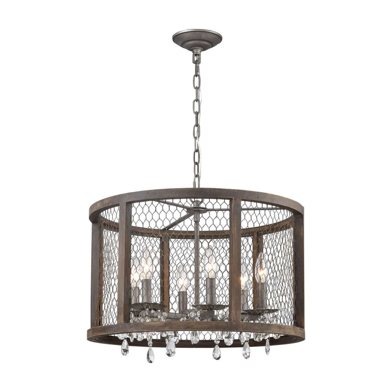 Renaissance Invention 6-Light Chandelier in Aged Wood and Wire - Drum ELK Home | Chandeliers | Modishstore