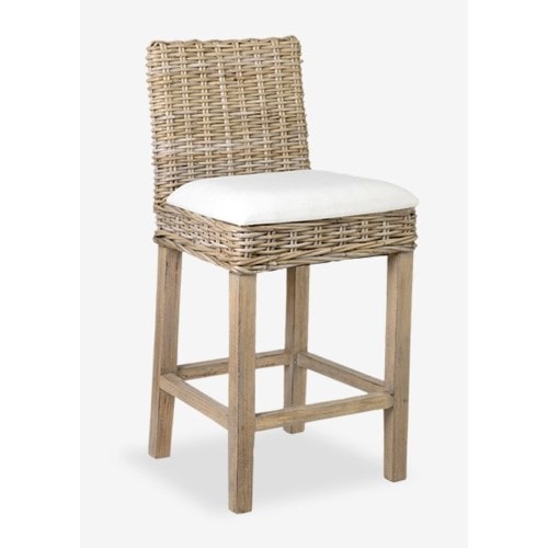 Durham Rattan Barstool w/ Upholestered Seat and Wood Base by Jeffan | Bar Stools | Modishstore - 8