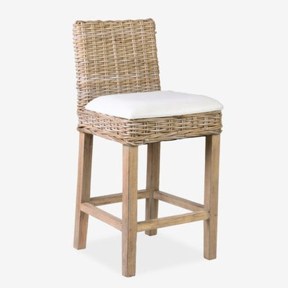 Durham Rattan Barstool w/ Upholestered Seat and Wood Base by Jeffan | Bar Stools | Modishstore - 16