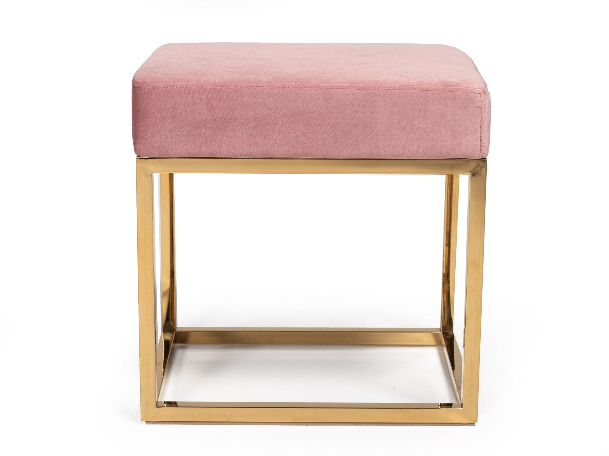 Modrest Downey Modern Pink Velvet & Gold Stool Ottoman | Ottomans | Modishstore - 2