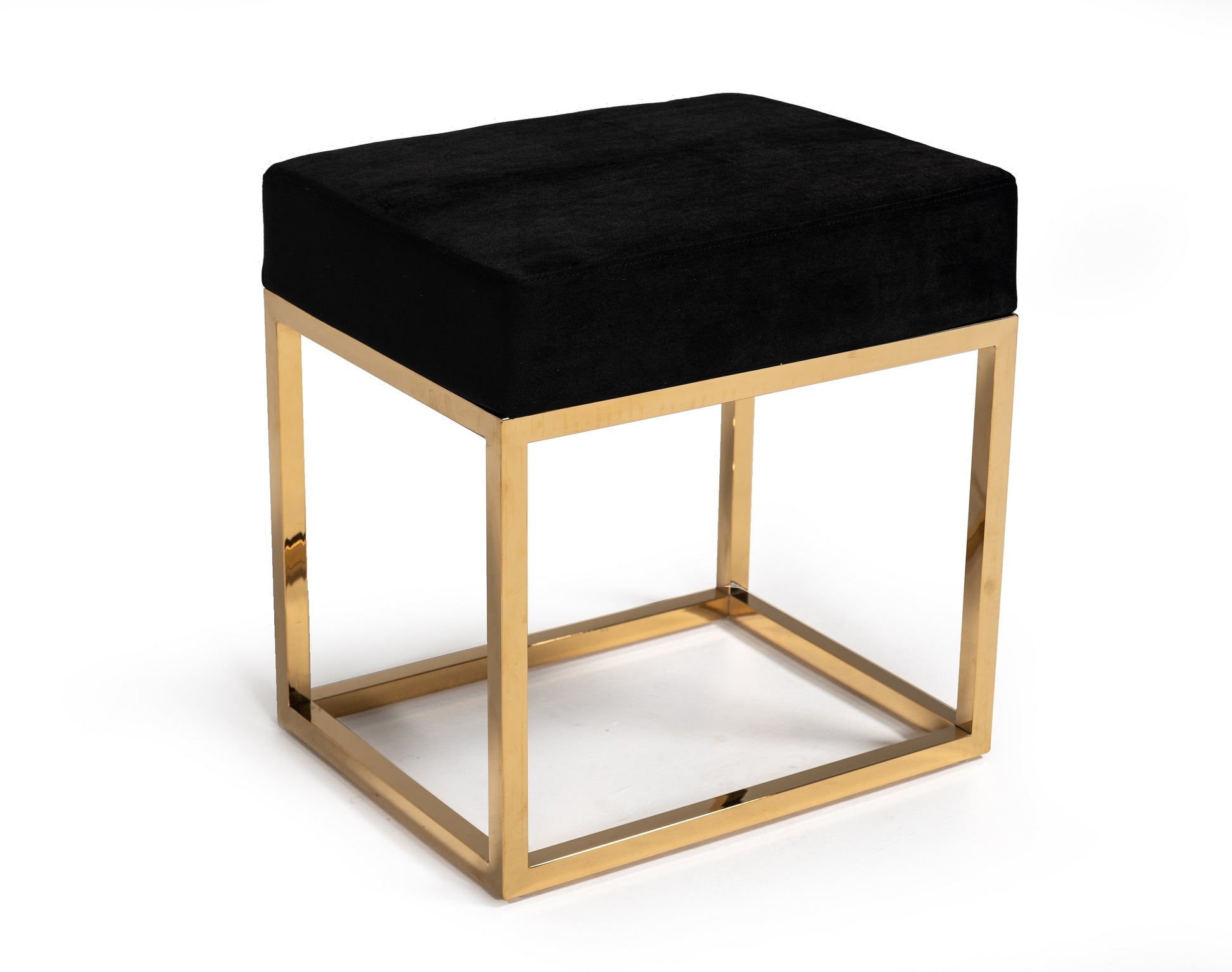 Modrest Downey Modern Black Velvet & Gold Stool Ottoman | Ottomans | Modishstore - 1