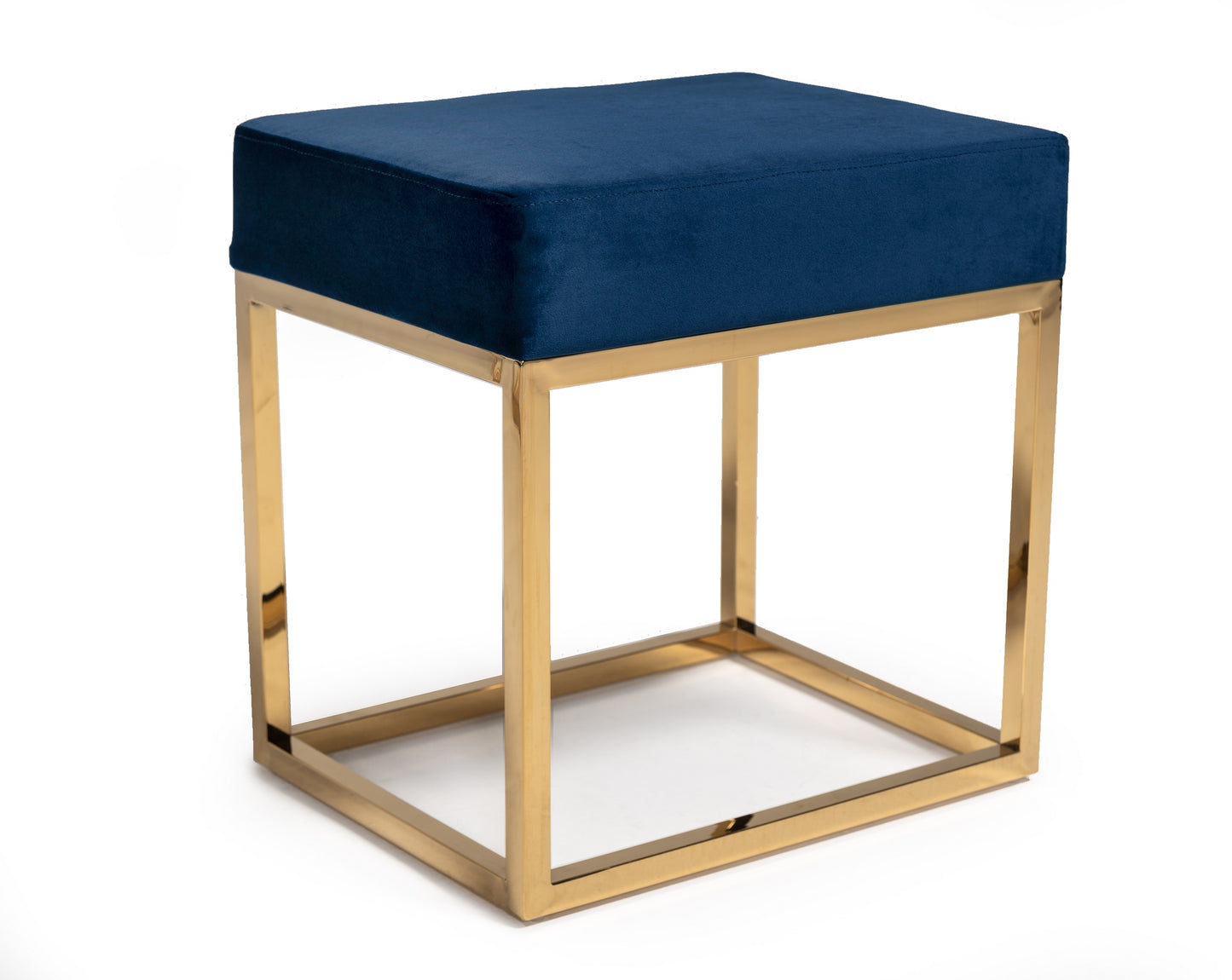 Modrest Downey Modern Blue Velvet & Gold Stool Ottoman | Ottomans | Modishstore - 1