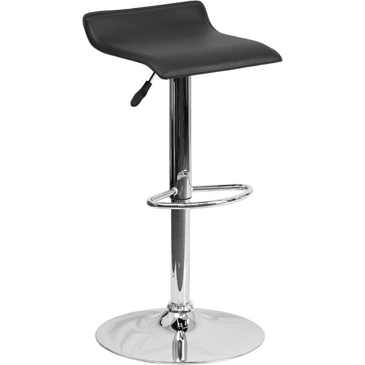 Contemporary Black Vinyl Adjustable Height Barstool With Solid Wave Seat And Chrome Base By Flash Furniture | Bar Stools | Modishstore - 1