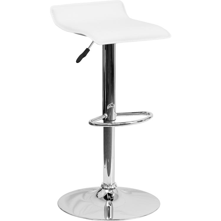 Contemporary White Vinyl Adjustable Height Barstool With Solid Wave Seat And Chrome Base By Flash Furniture | Bar Stools | Modishstore - 1