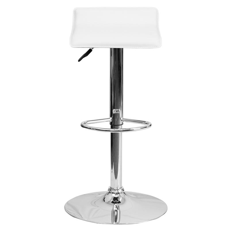 Contemporary White Vinyl Adjustable Height Barstool With Solid Wave Seat And Chrome Base By Flash Furniture | Bar Stools | Modishstore - 4