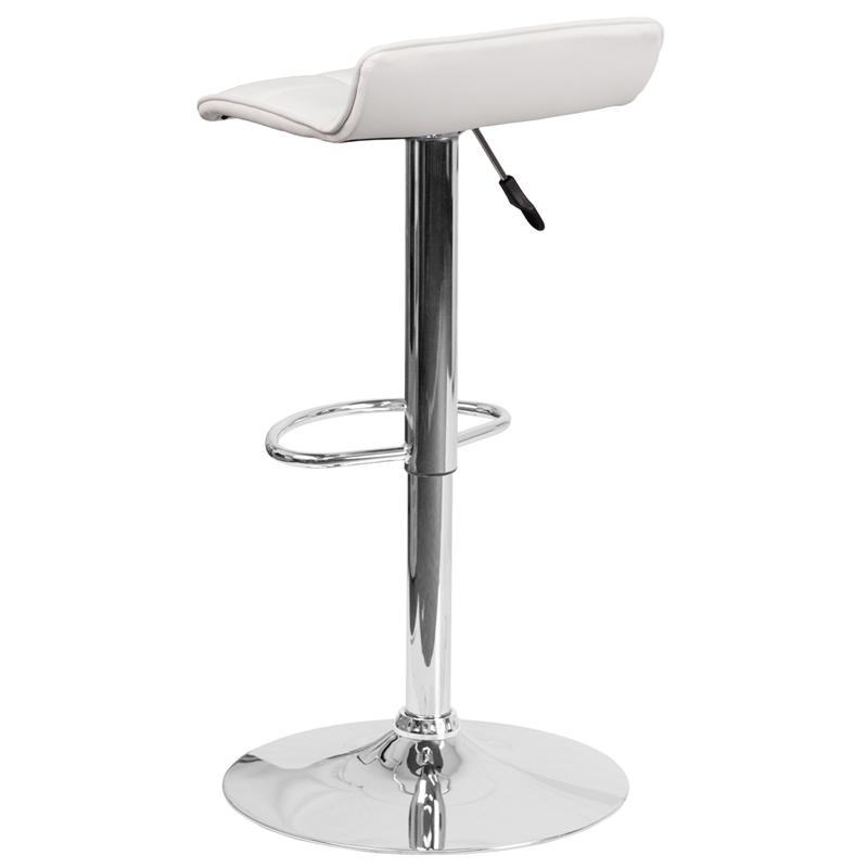 Contemporary White Vinyl Adjustable Height Barstool With Quilted Wave Seat And Chrome Base By Flash Furniture | Bar Stools | Modishstore - 3