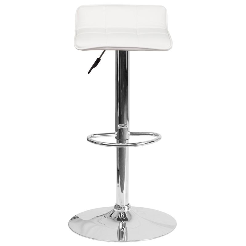 Contemporary White Vinyl Adjustable Height Barstool With Quilted Wave Seat And Chrome Base By Flash Furniture | Bar Stools | Modishstore - 4