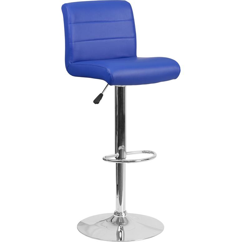 Contemporary Blue Vinyl Adjustable Height Barstool With Rolled Seat And Chrome Base By Flash Furniture | Bar Stools | Modishstore - 1