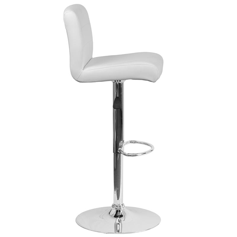 Contemporary White Vinyl Adjustable Height Barstool With Rolled Seat And Chrome Base By Flash Furniture | Bar Stools | Modishstore - 2