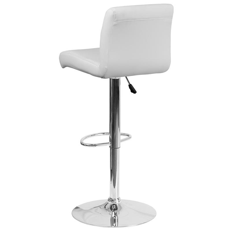 Contemporary White Vinyl Adjustable Height Barstool With Rolled Seat And Chrome Base By Flash Furniture | Bar Stools | Modishstore - 3