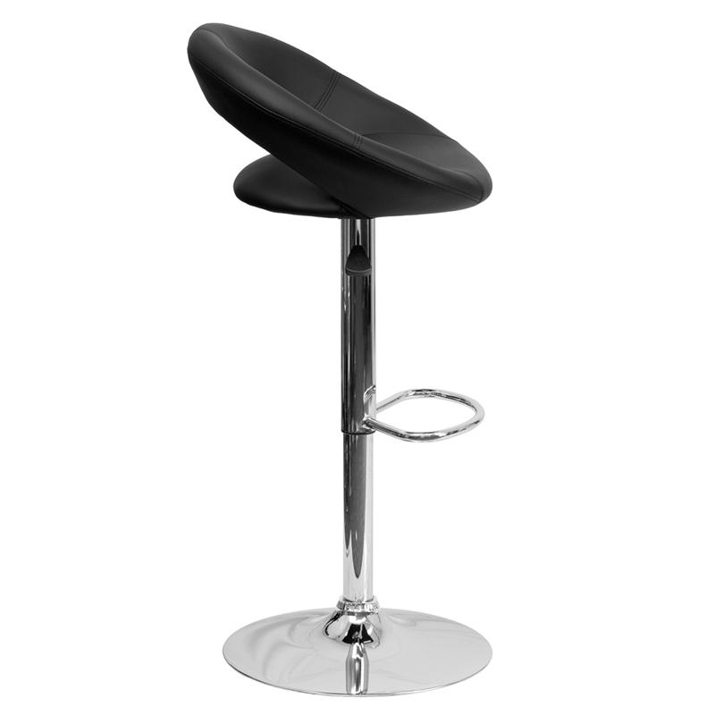 Contemporary Black Vinyl Rounded Orbit-Style Back Adjustable Height Barstool With Chrome Base By Flash Furniture | Bar Stools | Modishstore - 2