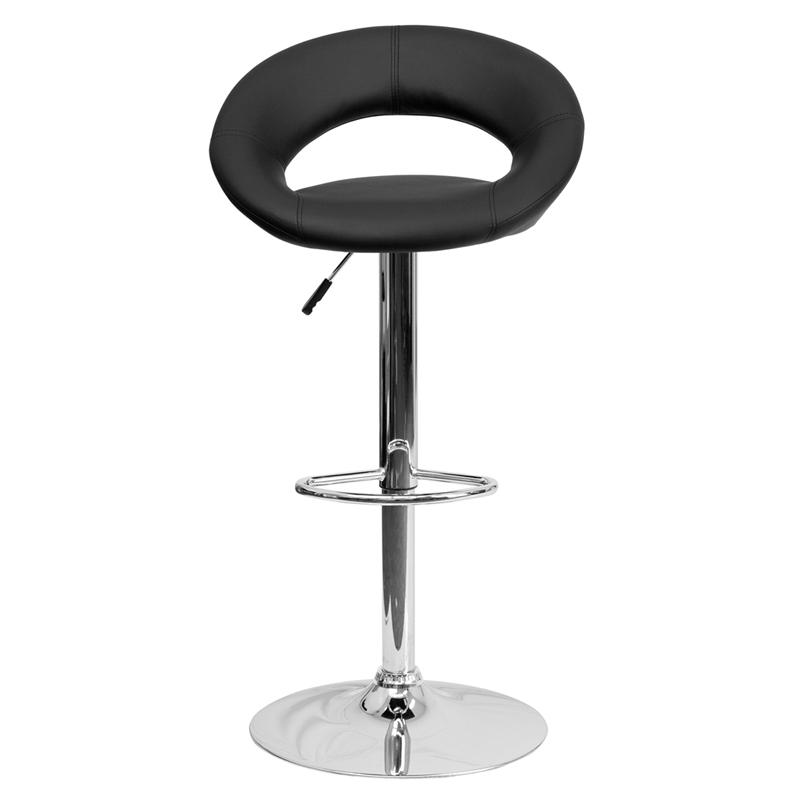 Contemporary Black Vinyl Rounded Orbit-Style Back Adjustable Height Barstool With Chrome Base By Flash Furniture | Bar Stools | Modishstore - 4