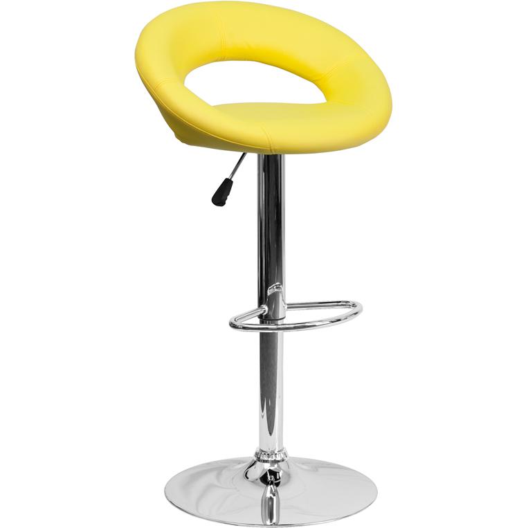 Contemporary Yellow Vinyl Rounded Orbit-Style Back Adjustable Height Barstool With Chrome Base By Flash Furniture | Bar Stools | Modishstore - 1