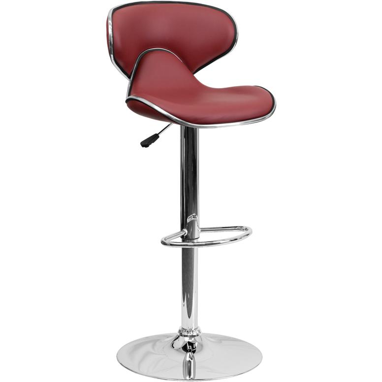 Contemporary Cozy Mid-Back Burgundy Vinyl Adjustable Height Barstool With Chrome Base By Flash Furniture | Bar Stools | Modishstore - 1