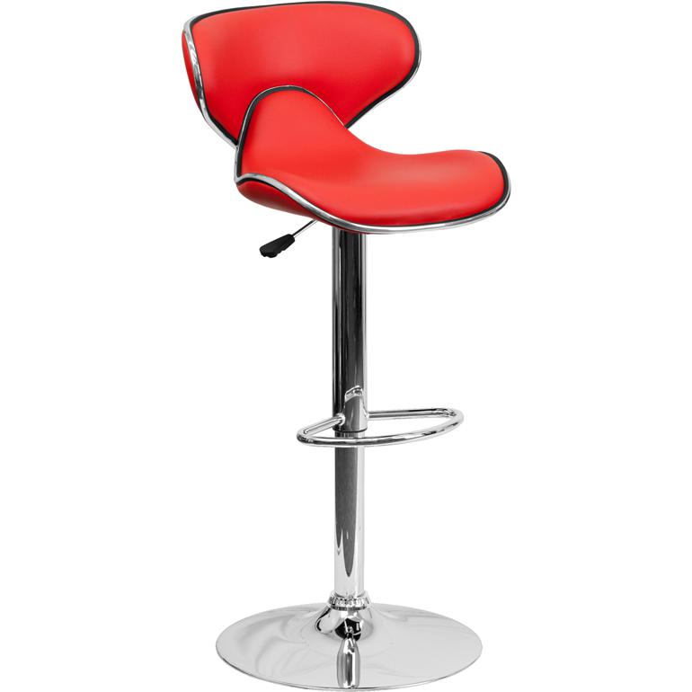 Contemporary Cozy Mid-Back Red Vinyl Adjustable Height Barstool With Chrome Base By Flash Furniture | Bar Stools | Modishstore - 1