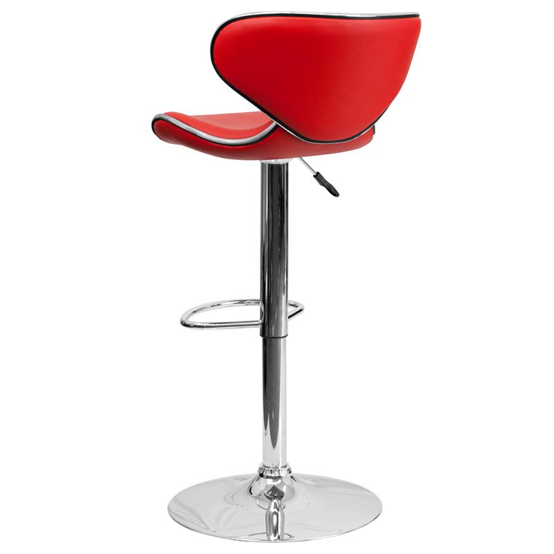 Contemporary Cozy Mid-Back Red Vinyl Adjustable Height Barstool With Chrome Base By Flash Furniture | Bar Stools | Modishstore - 3