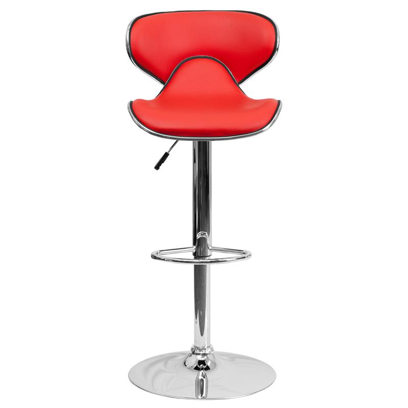 Contemporary Cozy Mid-Back Red Vinyl Adjustable Height Barstool With Chrome Base By Flash Furniture | Bar Stools | Modishstore - 4