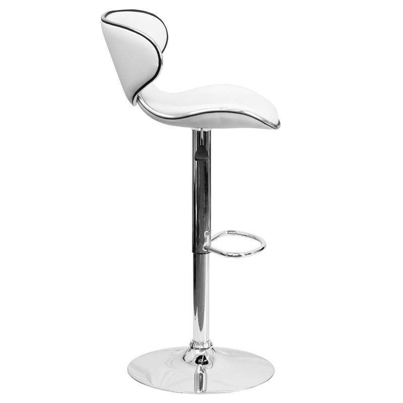 Contemporary Cozy Mid-Back White Vinyl Adjustable Height Barstool With Chrome Base By Flash Furniture | Bar Stools | Modishstore - 2