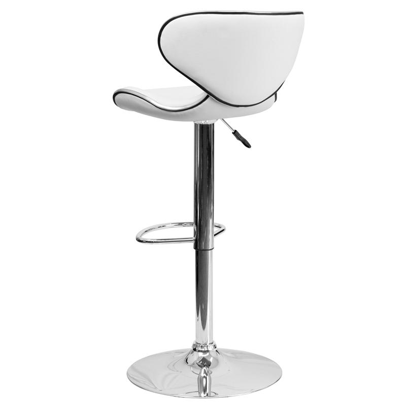 Contemporary Cozy Mid-Back White Vinyl Adjustable Height Barstool With Chrome Base By Flash Furniture | Bar Stools | Modishstore - 3