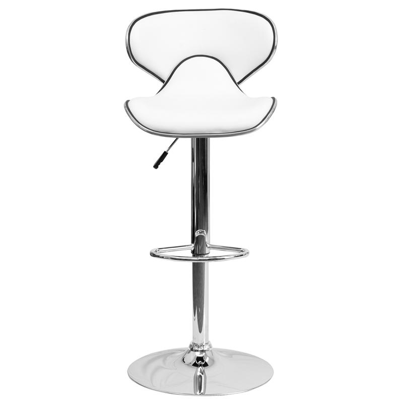 Contemporary Cozy Mid-Back White Vinyl Adjustable Height Barstool With Chrome Base By Flash Furniture | Bar Stools | Modishstore - 4