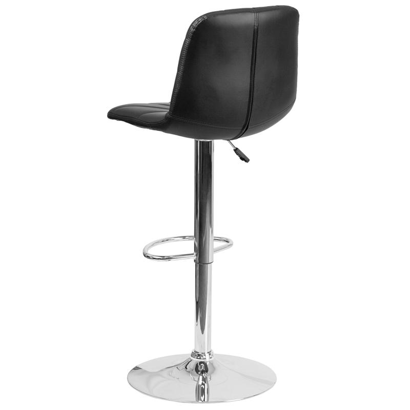 Contemporary Black Vinyl Adjustable Height Barstool With Embellished Stitch Design And Chrome Base By Flash Furniture | Bar Stools | Modishstore - 3