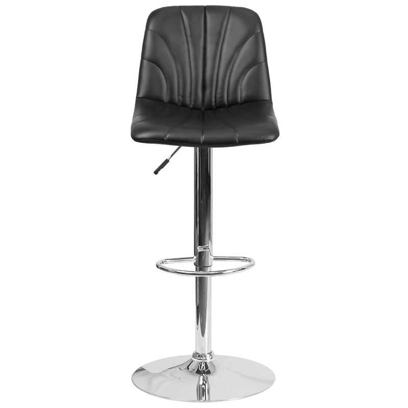 Contemporary Black Vinyl Adjustable Height Barstool With Embellished Stitch Design And Chrome Base By Flash Furniture | Bar Stools | Modishstore - 4