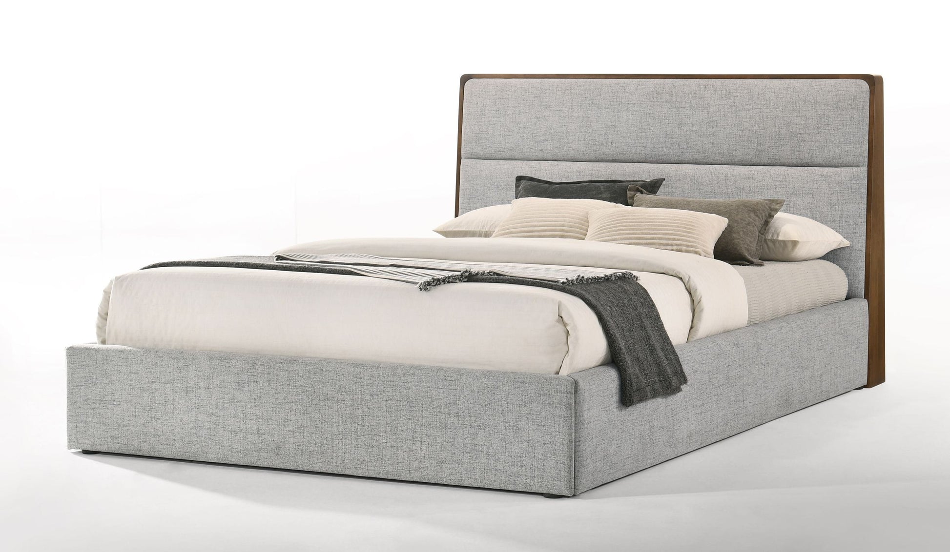 Modrest Dustin - Modern Grey Fabric & Walnut Trimmed Bed-2