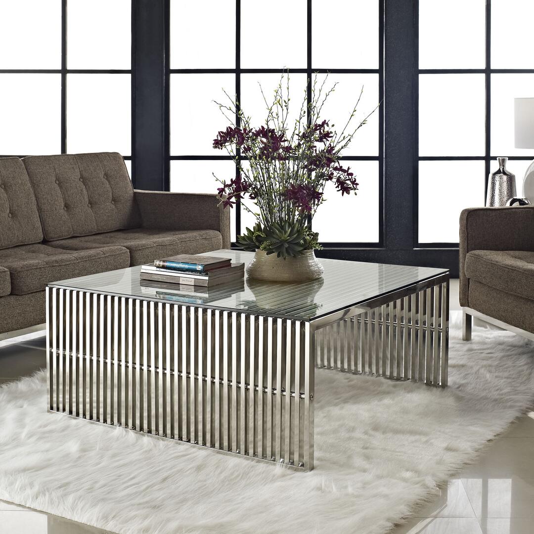 Modway Gridiron Coffee Table in Silver - EEI-284 | Coffee Tables | Modishstore - 1