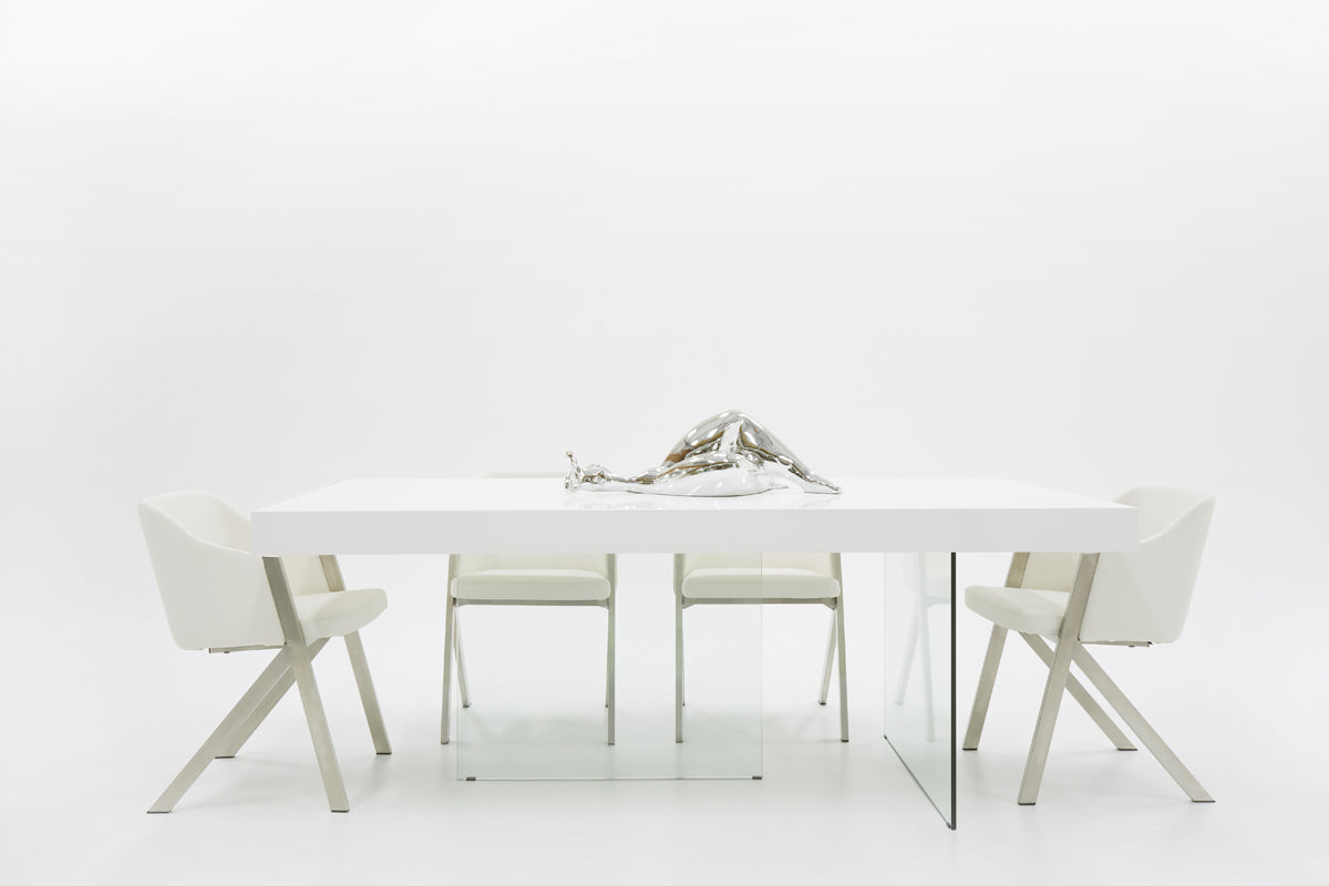 Modrest Encino Modern White & Glass Dining Table-2