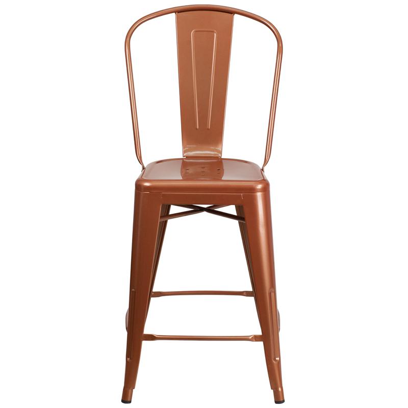 Commercial Grade 24" High Copper Metal Indoor-Outdoor Counter Height Stool With Back By Flash Furniture | Dining Chairs | Modishstore - 4