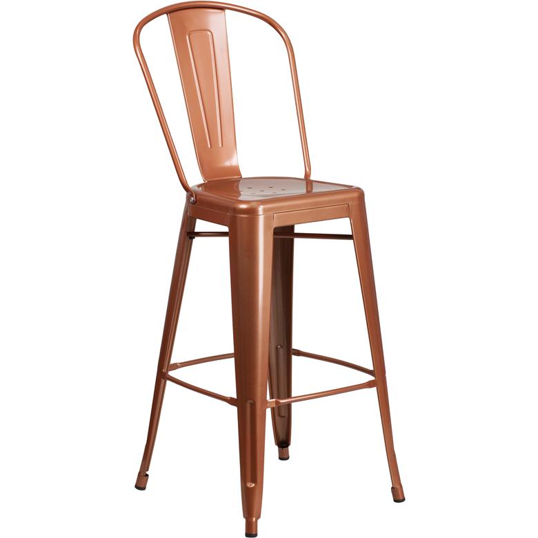 Commercial Grade 30" High Copper Metal Indoor-Outdoor Barstool With Back By Flash Furniture | Bar Stools | Modishstore - 1