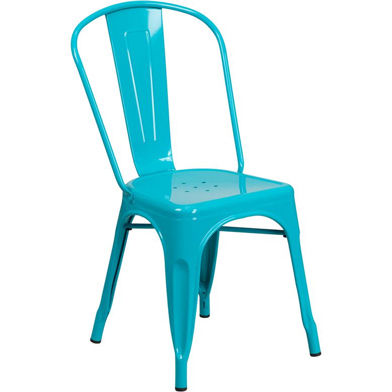 Commercial Grade Crystal Teal-Blue Metal Indoor-Outdoor Stackable Chair By Flash Furniture | Dining Chairs | Modishstore - 1