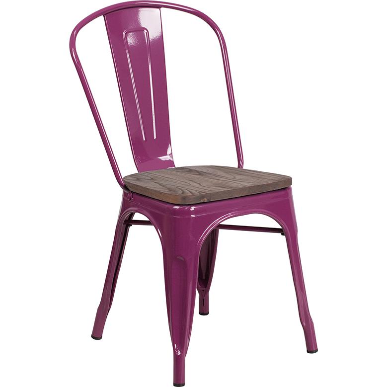 Purple Metal Stackable Chair With Wood Seat By Flash Furniture | Dining Chairs | Modishstore - 1