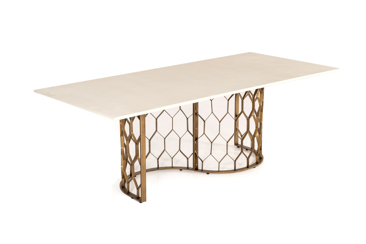 Modrest Faye Modern White Concrete & Antique Brass Dining Table | Dining Tables | Modishstore - 4