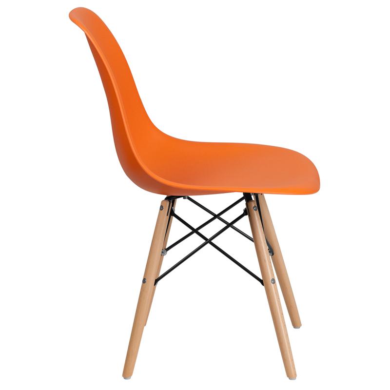 Elon Series Orange Plastic Chair With Wooden Legs By Flash Furniture | Side Chairs | Modishstore - 2
