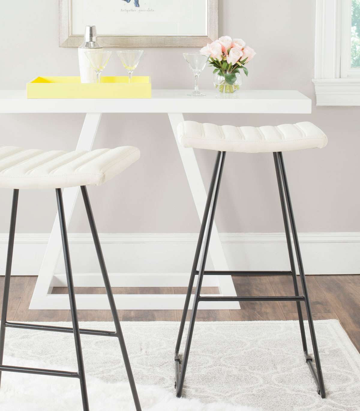 Safavieh Akito A-Line Bar Stool Set Of 2 - Cream | Bar Stools | Modishstore - 3