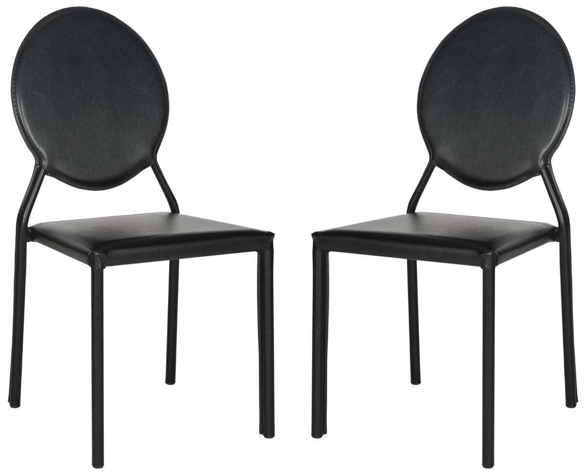 Safavieh Warner 37''H Round Back Leather Side Chair Set Of 2 - Black | Dining Chairs | Modishstore