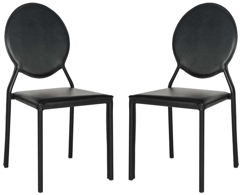 Safavieh Warner 37''H Round Back Leather Side Chair Set Of 2 - Black | Dining Chairs | Modishstore