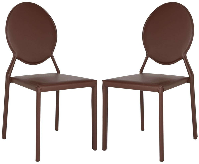 Safavieh Warner 37''H Round Back Leather Side Chair Set Of 2 - Brown | Dining Chairs | Modishstore