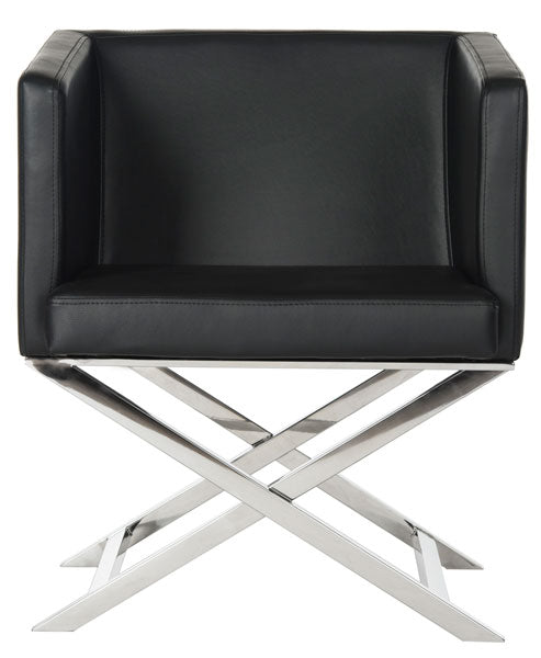 Safavieh Celine Bonded Leather Chrome  Cross Leg Chair | Accent Chairs | Modishstore - 1